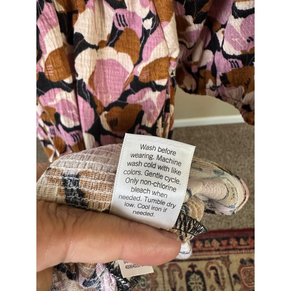 Nine West Dress Medium Brown Pink Floral Print Long Sleeve V Neck NEW - Picture 6 of 10